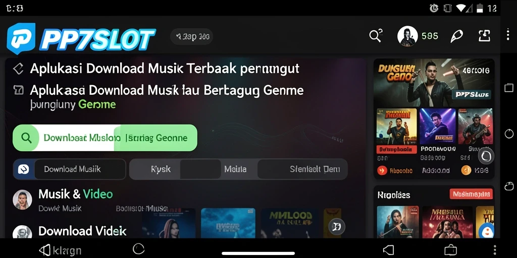 Antarmuka utama PP7SLOT yang sederhana dan fungsional untuk Download Musik.