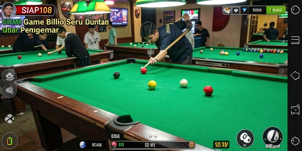 Tampilan antarmuka game Billiard yang menarik dan mudah digunakan.