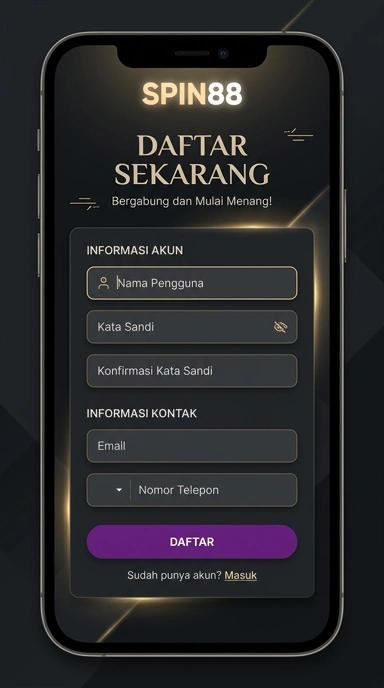 Tampilan halaman daftar spin88